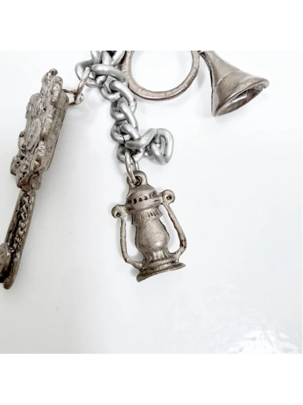 VTG Silversmith Style Alpine German Souvenir Charm Key Ring Lantern Cuckoo Clock